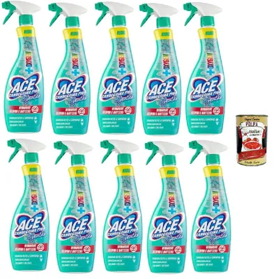 Produktbild von ACE Candeggina Più Gentile +Oxygen - Entfettet die Oberflächen des Hauses und hartnäckigste Flecken auf der Wäsche, Spray, 10x 650ml + Italian Gourmet polpa 400g