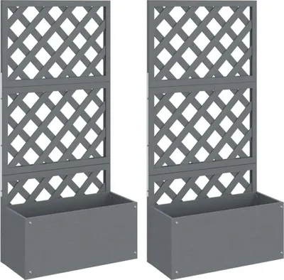 Produktbild von Blumenkästen mit Rankgittern 2 Stk. Grau 65x33x135 cm WPC