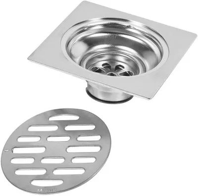 Productafbeelding van Geurafsluitende vloerafvoer, roestvrij staal, vierkant, geschikt voor douche, keuken, garage