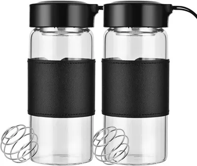 BPA-freies Shaker Glas 16oz mit integriertem Sieb und rostfreier Mischkugel für Fitness und Proteinshakes, auslaufsicher