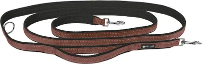 A dog leash laid out on a white background.