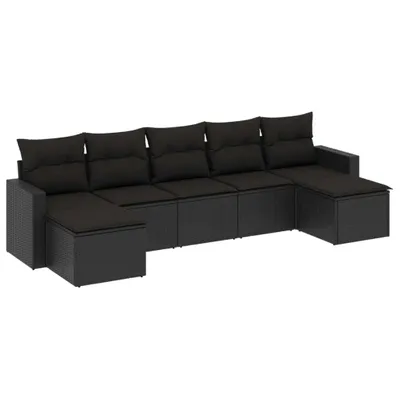 Produktbild von 7-tlg. Garten-Sofagarnitur mit Kissen Schwarz Poly Rattan
