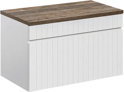 Produktbild von Waschtischunterschrank 80 cm IRAKLIO-56 in weiß matt mit Vintage Eiche Nb., B/H/T ca. 80,4/48,5/46 cm