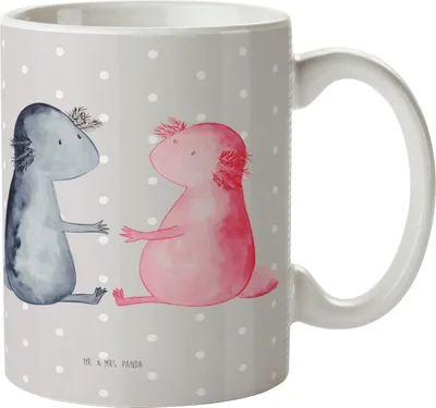 Produktbild von Mr. & Mrs. Panda Haferl Axolotl Liebe - Grau Pastell - Geschenk, Pott, Trinklernbecher, Plastikbecher, glücklich, Kindergarten Tasse, Mehrwegbecher, Valentinstag, Camping