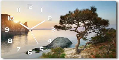 Produktbild von Wanduhr aus Glas – 60x30 cm - Glasbild - Glasuhr - Gehärtetes Glas - weisse-zeiger - Baum durch das Meer
