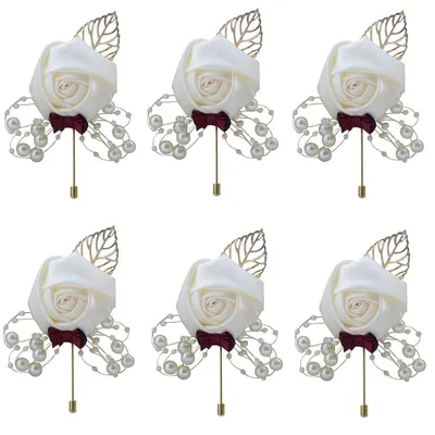 Image de Lot de 6 boutons de mariage ornés de fleurs blanches