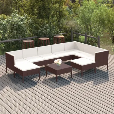 Produktbild von The Living Store 10-tlg. Garten-Lounge-Set mit Auflagen Poly Rattan Braun