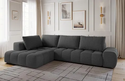 Produktbild von Ecksofa aus Bouclé-Stoff, ESSA - 352x210x85cm, L-Form, Links, Sofa, Wohnzimmersofa - Graphit