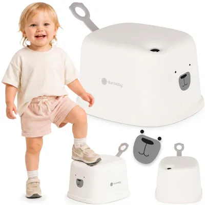 Produktbild von Sun Baby Tritthocker Kinder 1-stufig, rutschfester Kinderschemel mit Griff, Kinderhocker für Bad, Küche, Toilette und Waschbecken, weiß