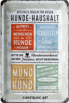 Produktbild von Nostalgic-Art - Blechschild 20 x 30cm - PfotenSchild - Hunde-Haushalt Regeln