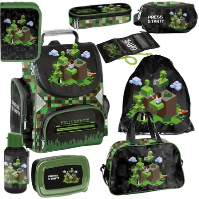 Produktbild von Mega Schulset XXL – PIXELS 9-teiliges Schulranzen-Set Für Jungen & Mädchen Klasse 1–4