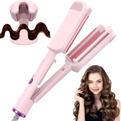 Produktbild von Lockenstab 32mm Welleneisen für Haare,3-fach Barrel Beach Waves Große Wellen,Einstellbare Temperatur (160°C-220°C), Hitzeschutz & Reisesicherung