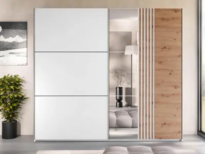 Obrázek produktu pro Šatní skříň s posuvnými dveřmi 250 cm HOLFA - dub wotan / bílá