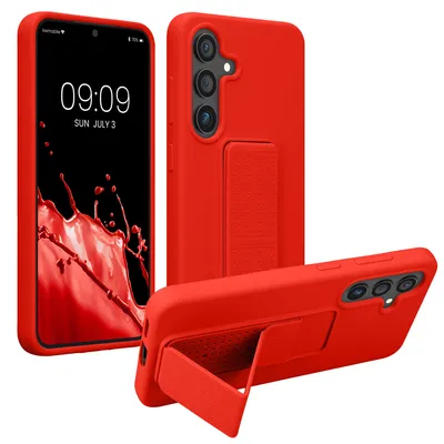 Produktbild von kwmobile Handyhülle für Samsung Galaxy S25 Hülle - TPU Silikon Case mit Fingerhalter und Stand - Schutzhülle Cover in Rot