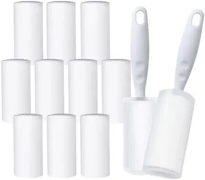 Produktbild von Fusselrolle 12 Rollen mit 2 Abroller 2 Staubschutzhš¹lle, Extra Klebrige Fusselrolle Kleidung, Fusselroller fš¹r Kleidung, Haare, Katzenhaare, Hundehaare, 60 Blatt/Rollen