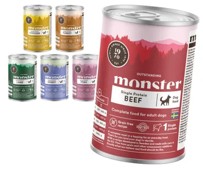 Produktbild von Monster Dog Adult Single Protein 6x400g Monoprotein-Nassfutter für erwachsene Hunde, 6 Geschmacksrichtungen