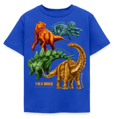 Produktbild von Spreadshirt T-Rex World Triceratops Und Freunde Kinder T-Shirt, 122/128 (7-8 Jahre), Royalblau