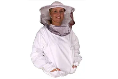 Produktbild von 4BEE Imkerbluse - Imkerjacke mit Imkerhut und Schleier ohne Reißverschluss – Imkereibedarf – Imkerkleidung – Imkerhut im Set mit Bluse - Weiß XXXL