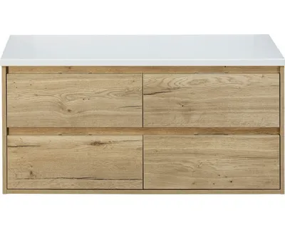 Produktbild von Sanox Waschtischunterschrank Porto BxHxT 120,2 x 58 x 50 cm Frontfarbe eiche natur mit WT-Platte weiß matt 84747227