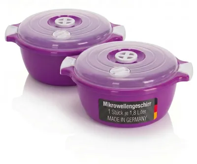 Produktbild von 2 tlg. Mikrowellengeschirr Set Lila Mikrowellenschüssel mit Dampfventil