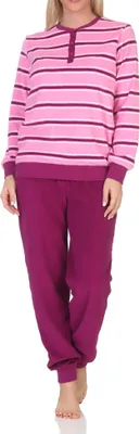 Produktbild von Normann Damen Frottee Schlafanzug mit Bündchen in Streifenoptik – Pyjama auch in Übergröße ; pink , 36