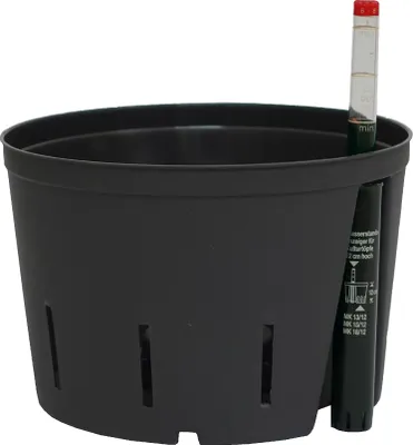 Produktbild von happy-nature, Pflanzengefäß, Ø 18 cm / H 12 cm, zweiteilig, mit Wasserstandsanzeiger, aus wiederverwertbarem Kunststoff, für optimale Wurzelbelüftung, Nährstoffzugang & Wurzelballenschutz, geeignet für Blähton & Langzeitsubstrat