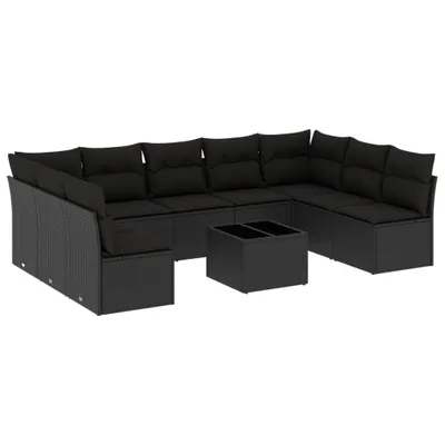 Produktbild von vidaXL 10-tlg. Garten-Sofagarnitur mit Kissen Schwarz Poly Rattan