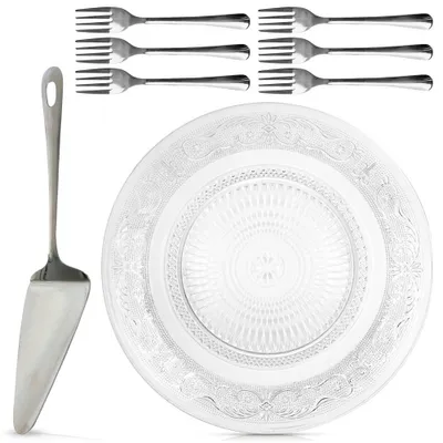 Produktbild von Vilde | Servier-Set 8-teilig - Glas Etagere Ø 25 cm - 6 Kuchengabeln - mit Tortenheber