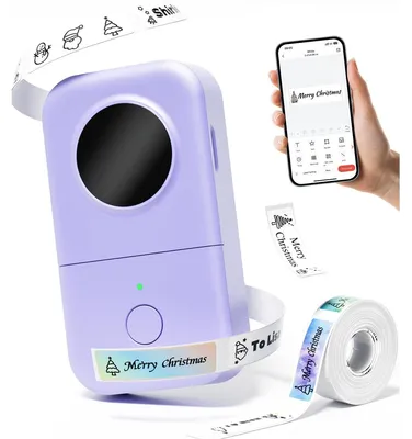 Obrázek produktu pro Tiskárna štítků - Bezinkoustová mini tiskárna - Bluetooth - Kompaktní a bezdrátová - Černá