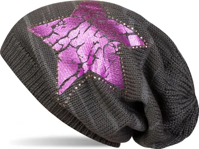 Produktbild von styleBREAKER Damen Strick Beanie Mütze mit Vintage Stern Print und Strass Rand, Strickmütze mit Streifen Muster 04024083