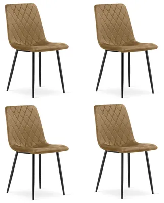 Productafbeelding van Turijn gestoffeerde stoel, bruin fluweel, zwarte poten (set van 4)