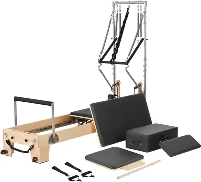 Produktbild von VEVOR Pilates-Reformer aus Holz für das Heim-Fitnessstudio mit doppeltem Widerstand für Fortgeschrittene und Anfänger, maximale Gewichtskapazität 181,44 kg