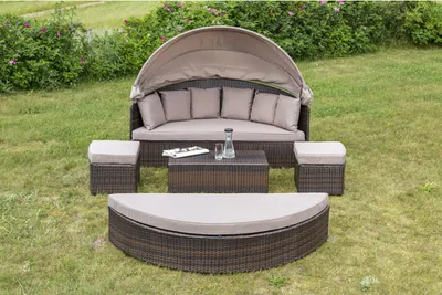 Produktbild von Merxx Relax Island "Riva" Ø 180 cm, včetně polštářů - hliníkový rám s plastovým proutím hnědý