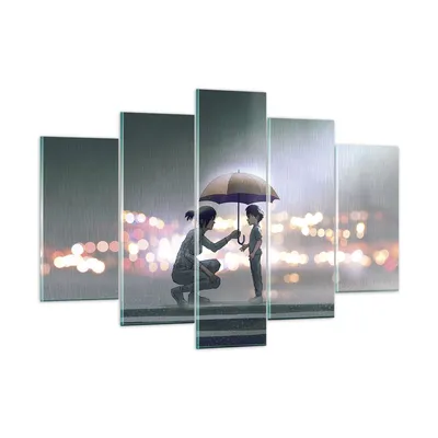 Produktbild von Bilder auf glas - 5 Teile - Manga Regenschirm Hilfe - 150x100cm - Glasbilder - Wandbilder - Bilder - zum Aufhängen bereit - Wanddekoration aus Glas - Glas Bilder - Wandbild auf Glas - GEA150x100-4741