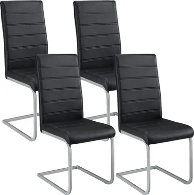 Produktbild von Juskys Freischwinger Schwingstuhl Vegas 4er Set – Esszimmerstuhl mit Metall-Gestell & Bezug aus Kunstleder – Moderner Küchenstuhl in Schwarz