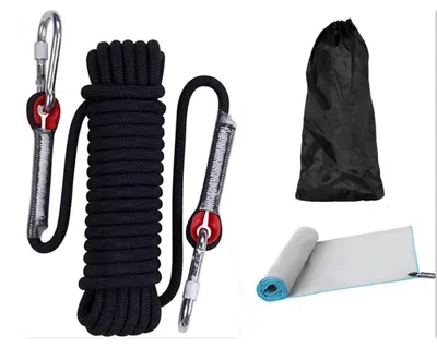 Produktbild von Statisches Kletterseil Sicherheitsseil Outdoorseil - 10 mm - 10 m - Mit 2 Karabinerhaken - Für Klettern und Camping