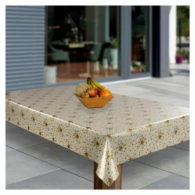 Produktbild von Wachstuch-Tischdecke Abwaschbar für den Garten, PVC Tischdecken Eckig Meterware Wasserabweisend, Muster: Sterne Firmament Weiß Gold Weihnachten, Größe: 100x180