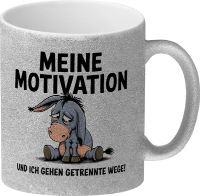 Produktbild von Trauriger Esel - Keine Motivation Glitzer-Kaffeebecher