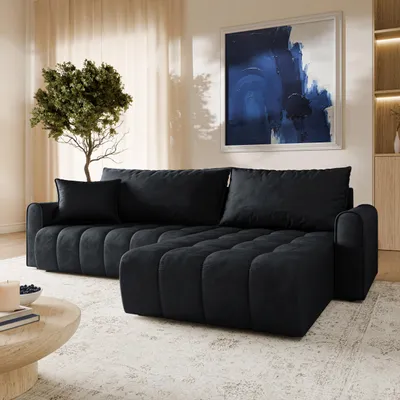 Produktbild von Masseno Ecksofa FRIGA mit Schlaffunktion L-Form, Sofa mit Bettkasten, Wohnzimmersofa, Couch, Soffa, Bettsofa, Couchgarnitur- Schwarz, MONOLITH 95