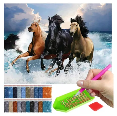 Produktbild von ARTULIO Diamond Painting Set - Galoppierende Pferde am Meer - 30 x 40 cm - 5D Diamant Painting