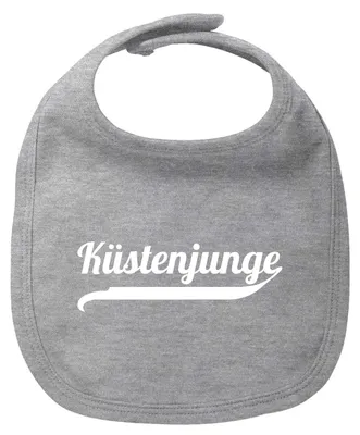Produktbild von Huuraa Baby Lätzchen Küstenjunge Schriftzug Heather Grey Klettverschluss  Baumwolle Latz Geschenkidee