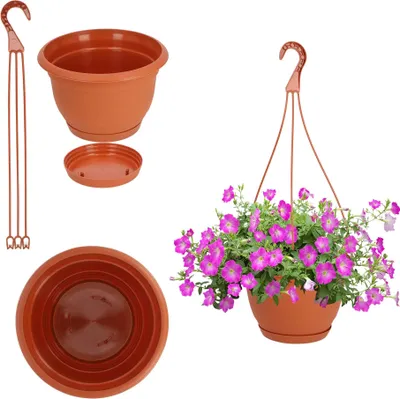 Obrázok produktu pre Kvetináč na balkón – závesný kvetináč s držiakom – 18 cm – malý – na zábradlie – terakota