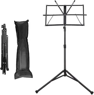 Zdjęcie produktu dla Stojak na nuty - podstawa na nuty, stojak na klawiaturę - do grania muzyki - składany, z torbą - 156 cm - czarny