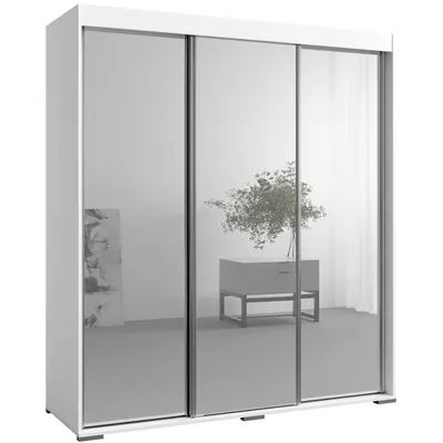 Kleiderschrank zum Schlafzimmer für Kleidung mit Spiegel, Höhe: 200cm, Breite: 180 cm, Weiß