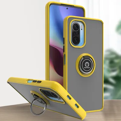 Produktbild von Redmi K40 Hülle, Ring Halter Ständer Matte Transluzent TPU Rahmen Stoßfest Schutzhülle für Xiaomi Redmi K40 / K40 Pro Gelb