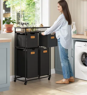 Immagine prodotto di Carrello per la biancheria con ruote – 4 scomparti removibili – 72,4 x 33 x 109,1 cm