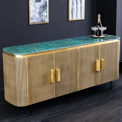 Produktbild von Sideboard VENEZIANO 160cm messing grün Marmorplatte Mangoholz Retro