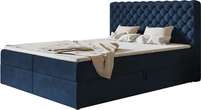 Produktbild von Boxspringbett MIAMI mit 2 Bettkästen, Polsterbett Maße: 120x200, Farbe: Dunkelblau, Velourstoff, Doppelbett mit Bonell-Matratze