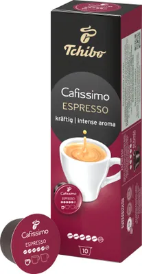 Produktbild von Tchibo Cafissimo Espresso kräftig Kaffeekapseln, 10 Stück (Espresso, intensiv mit kräftigen Röstaromen), nachhaltig & fair gehandelt
