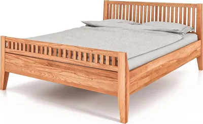 Produktbild von Bett Sydo 2 aus Kernbuche massiv 120x200 cm mit Holzkopfteil und hohem Fußteil